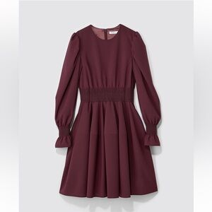 ADEAM Intermix "Camellia" burgundy puff shoulder smocked waist dress 2 4